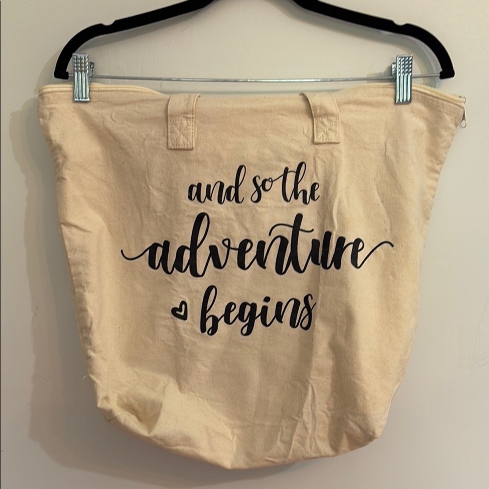 Zippered Canvas Tote Bag 'And so the Adventure Begins'